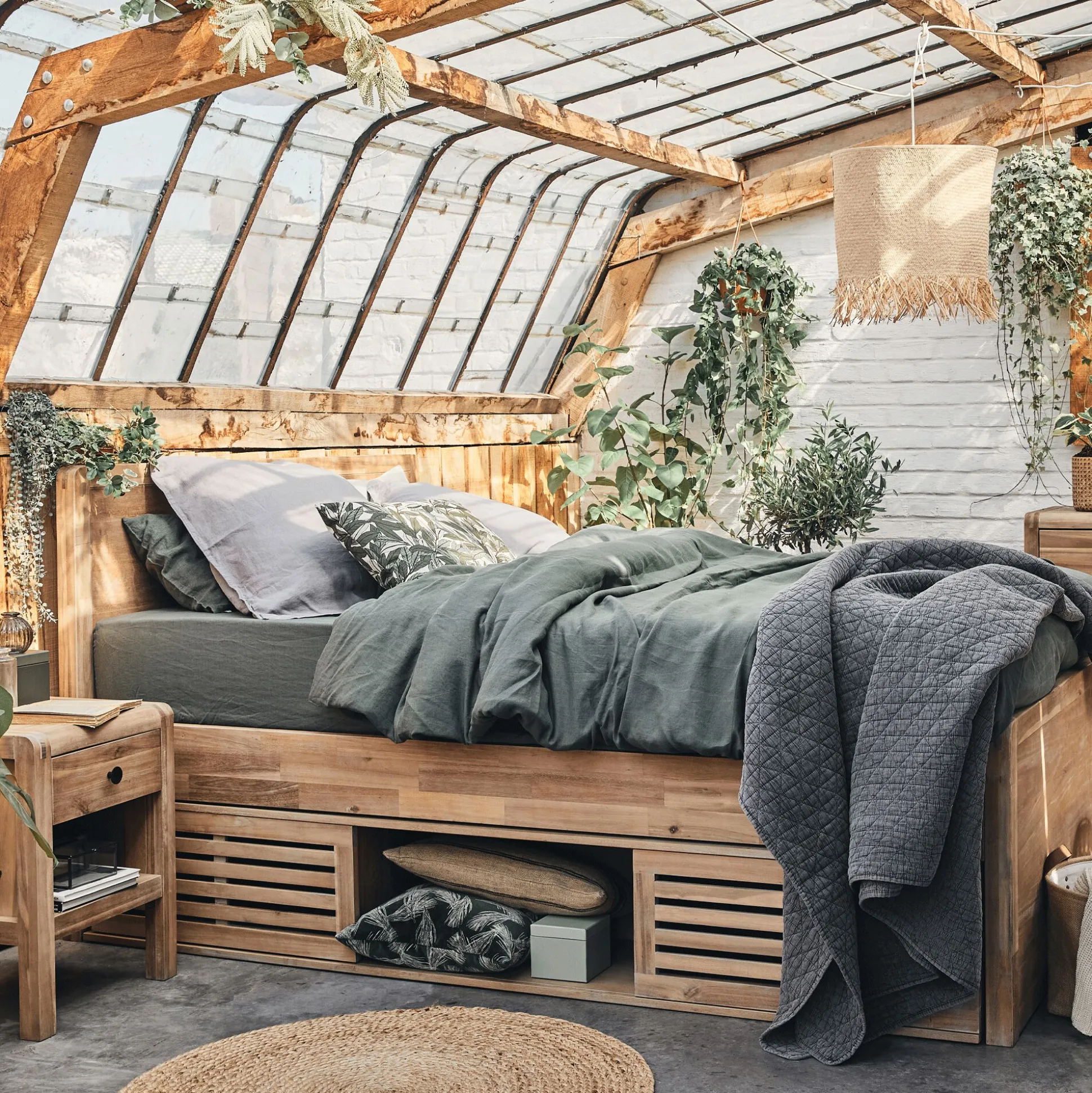 Niches de rangement en acacia massif pour lit Gaia - bois clair