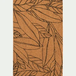 Paillasson en fibres de noix de coco et revers en vinyle à motifs laurier - naturel 80x50cm