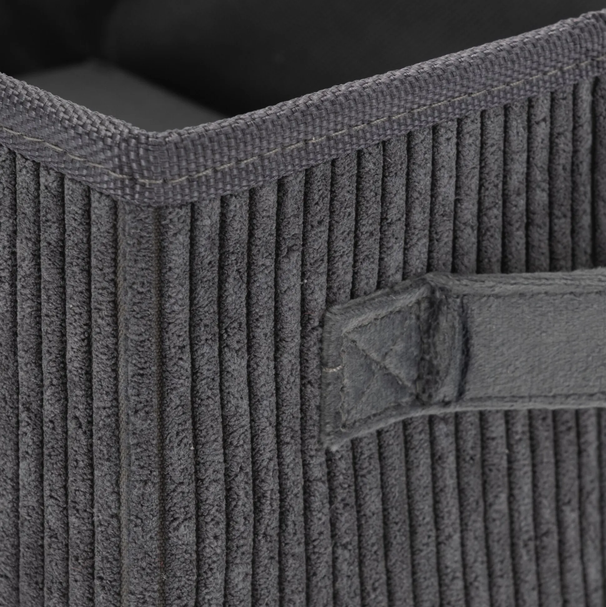 Panier de rangement en velours côtelé H12xL26xl20 cm - gris ardoise