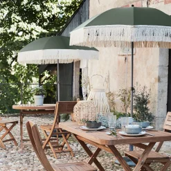 Parasol à franges D180cm - vert kaki