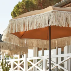 Parasol à franges et pied de parasol D180cm - beige nèfle
