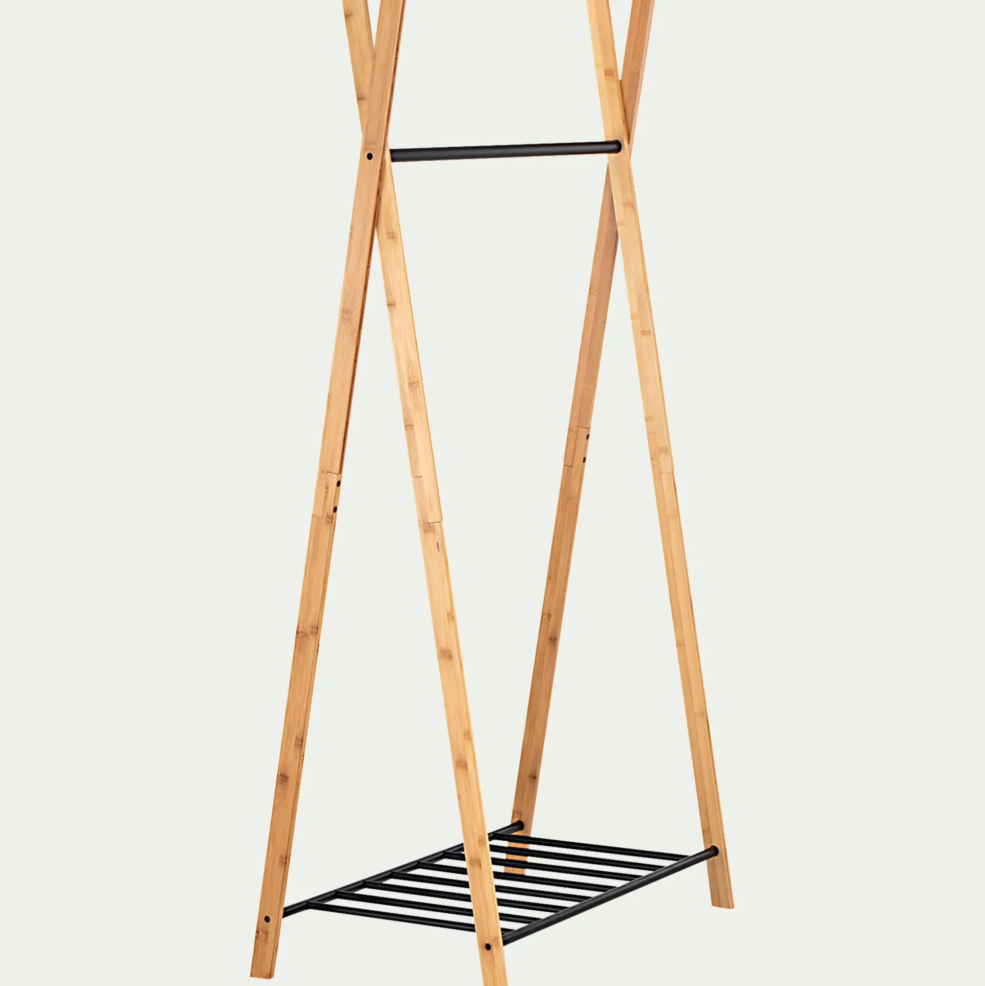 Penderie ouverte à 2 étagères en acier et bambou H173xL93cm - noir
