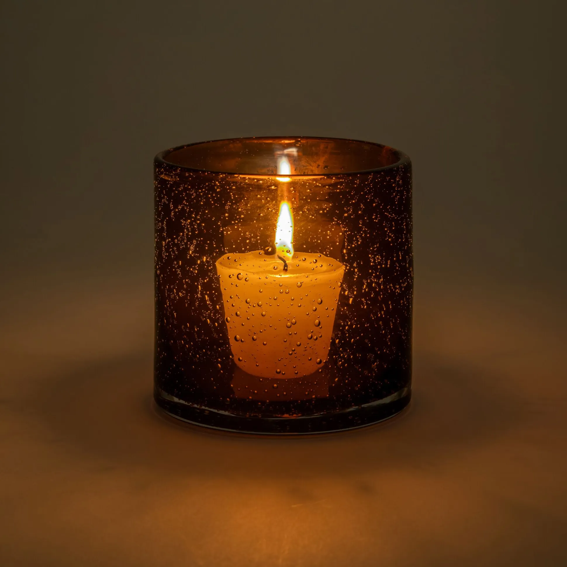 Photophore en verre bullé D10cm - brun rustrel