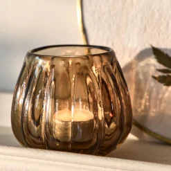 Photophore en verre D9cm - brun ombre