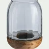 Photophore en verre et bois de manguier - transparent
