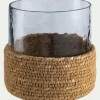Photophore en verre et jonc de mer D11cm - naturel