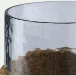 Photophore en verre et jonc de mer D11cm - naturel