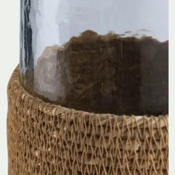 Photophore en verre et jonc de mer D11cm - naturel