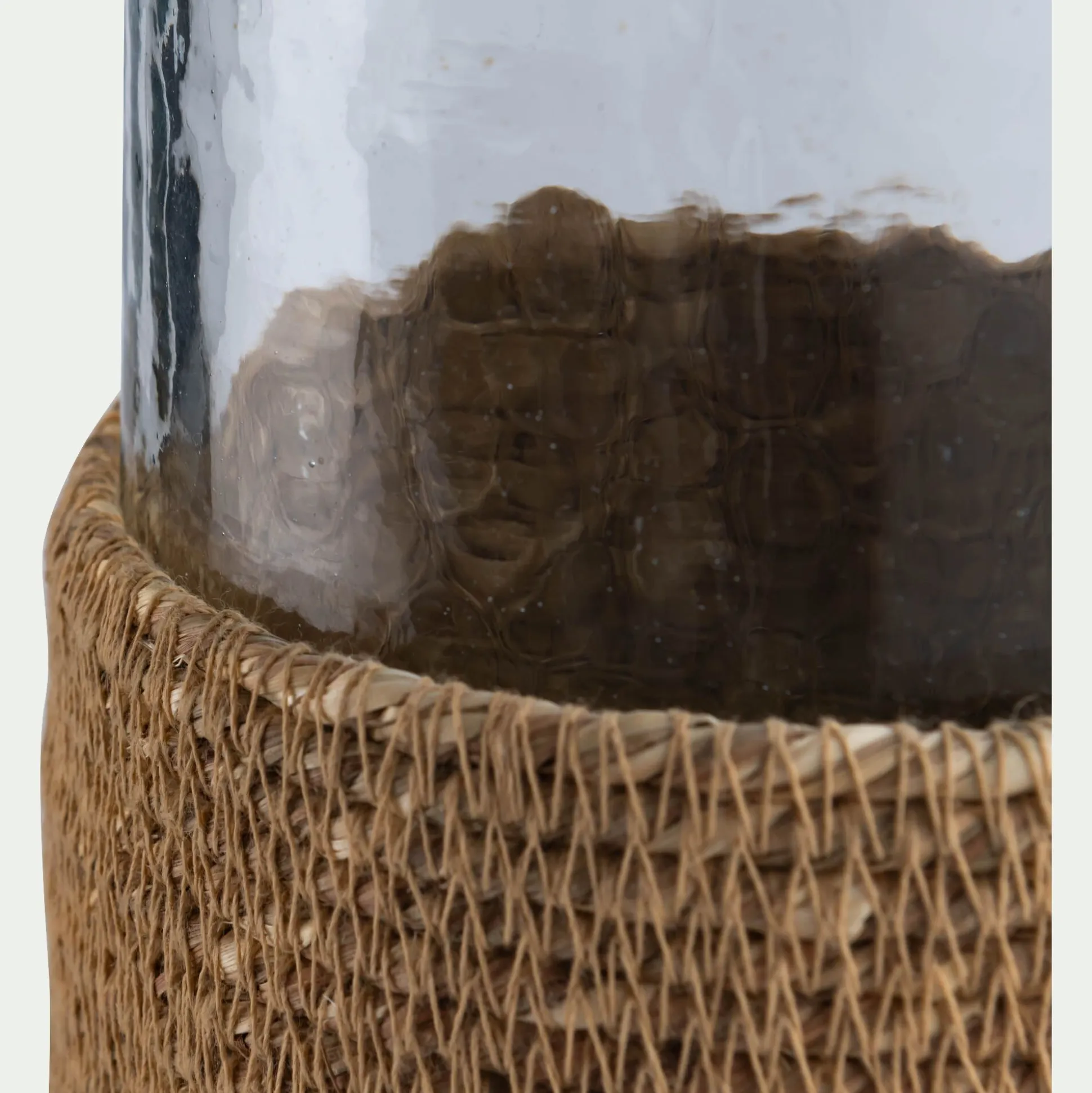 Photophore en verre et jonc de mer D11cm - naturel