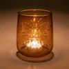 Photophore en verre motif flocons D9xH9cm - orange