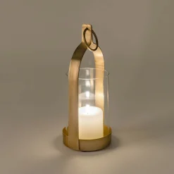 Photophore lanterne en verre et fer H25,4cm - doré
