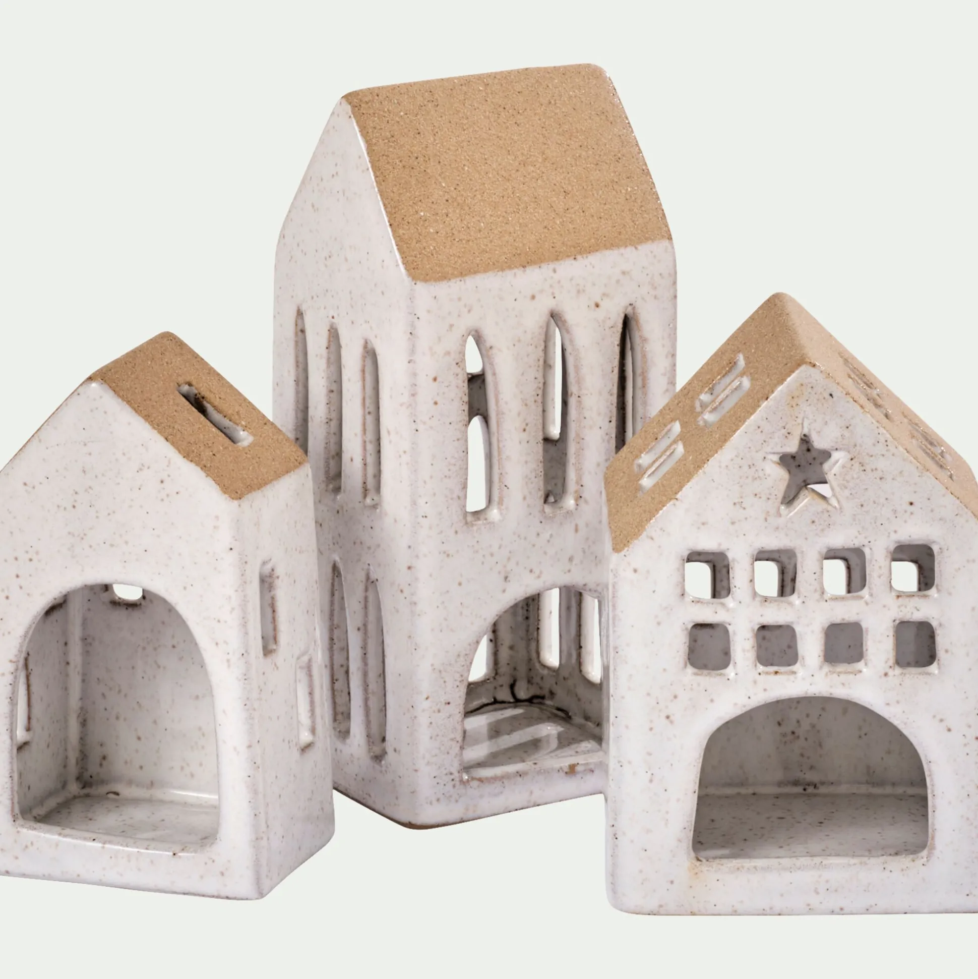 Photophore maisonnette de Noël en dolomite H15,3cm - gris