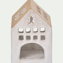 Photophore maisonnette de Noël en dolomite H11cm - gris