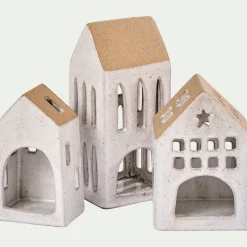 Photophore maisonnette de Noël en dolomite H11cm - gris