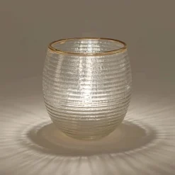 Photophore strié en verre D9cm - transparent