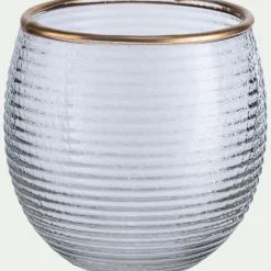 Photophore strié en verre D9cm - transparent