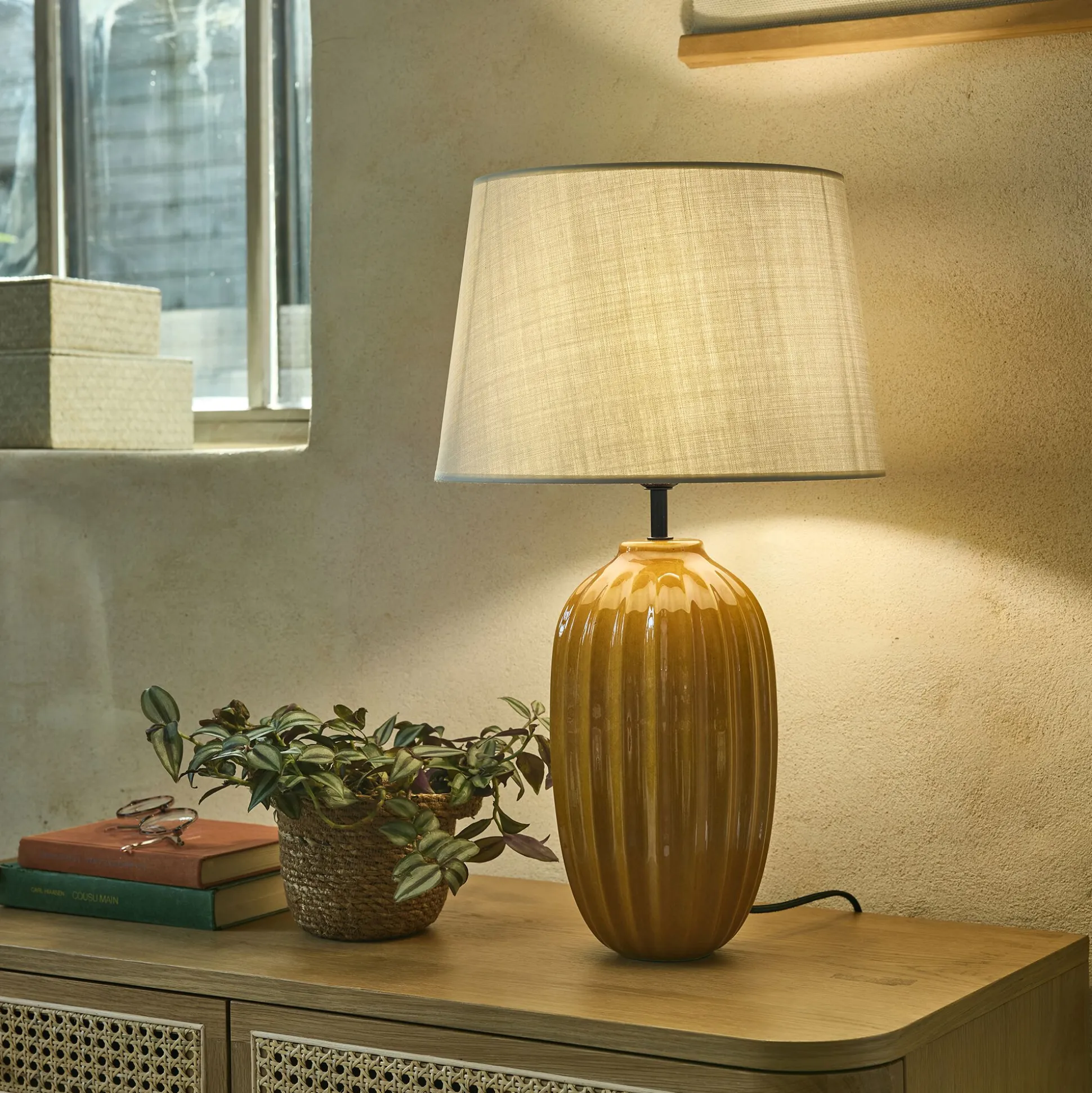 Pied de lampe électrifié en céramique D16,5cm - jaune argan