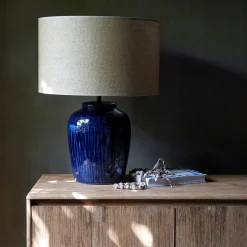 Pied de lampe électrifié en grès D27cm - bleu