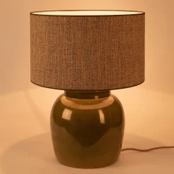 Pied de lampe électrifié en grès D28cm - vert