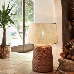 Pied de lampe électrifié en rotin H57cm - naturel