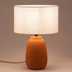 Pied de lampe électrifié en terre cuite D15cm - orange brique