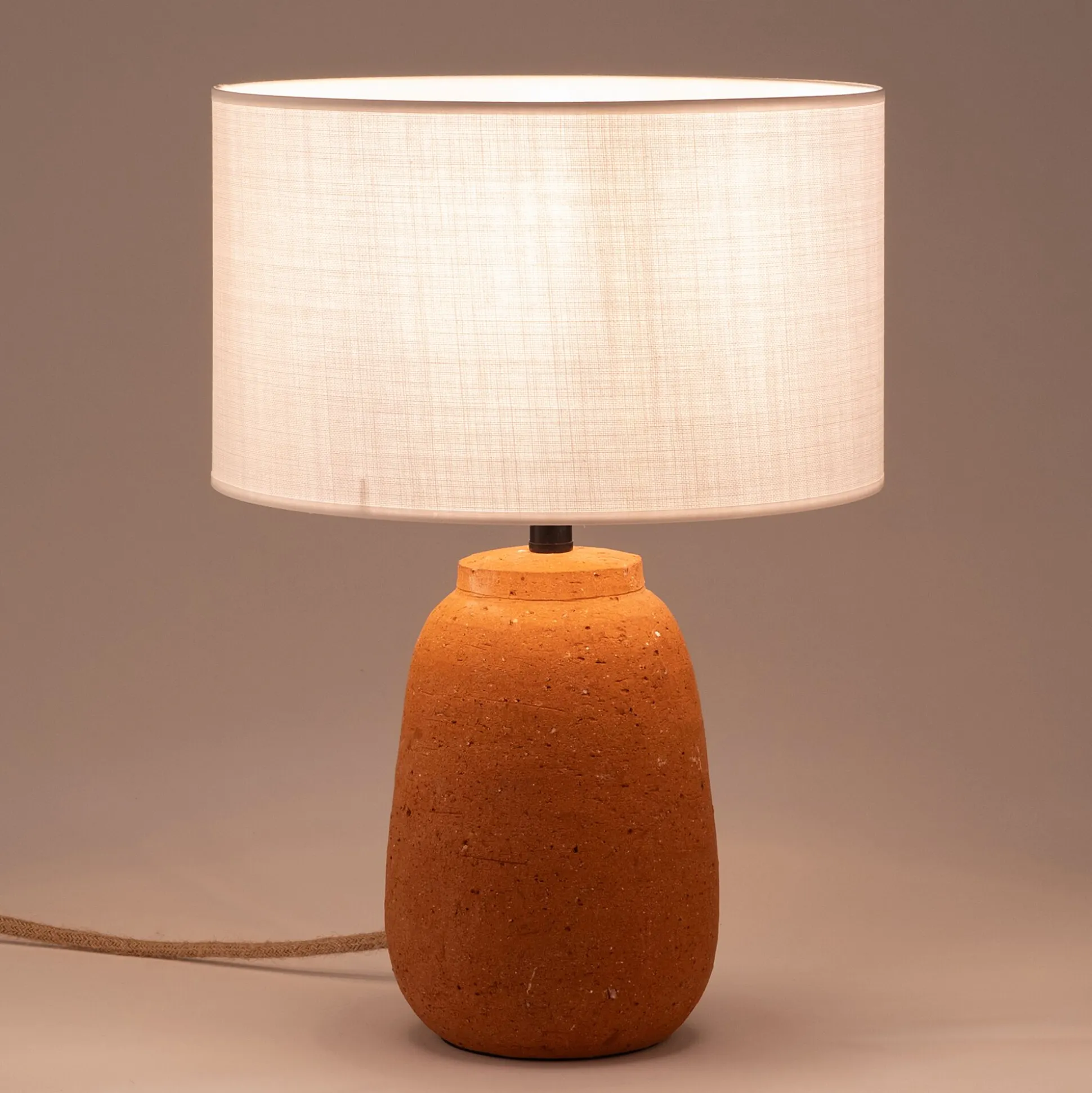 Pied de lampe électrifié en terre cuite D15cm - orange brique