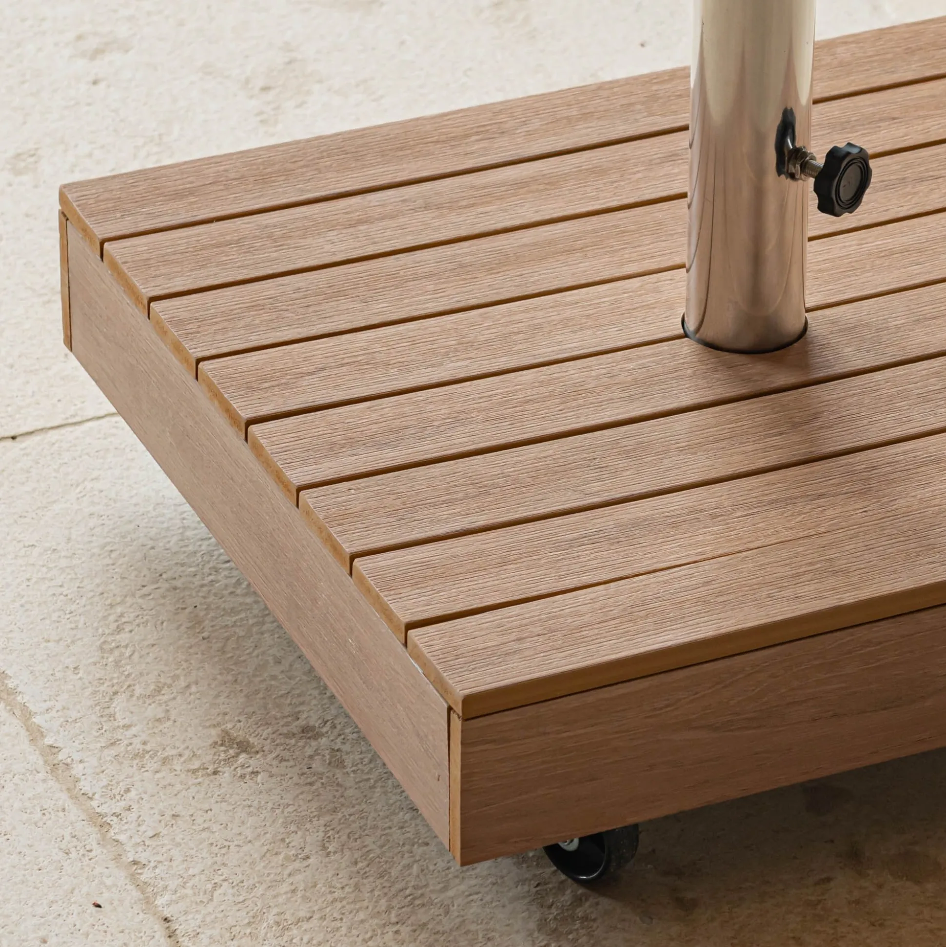 Pied de parasol en béton et bois 36kg - naturel