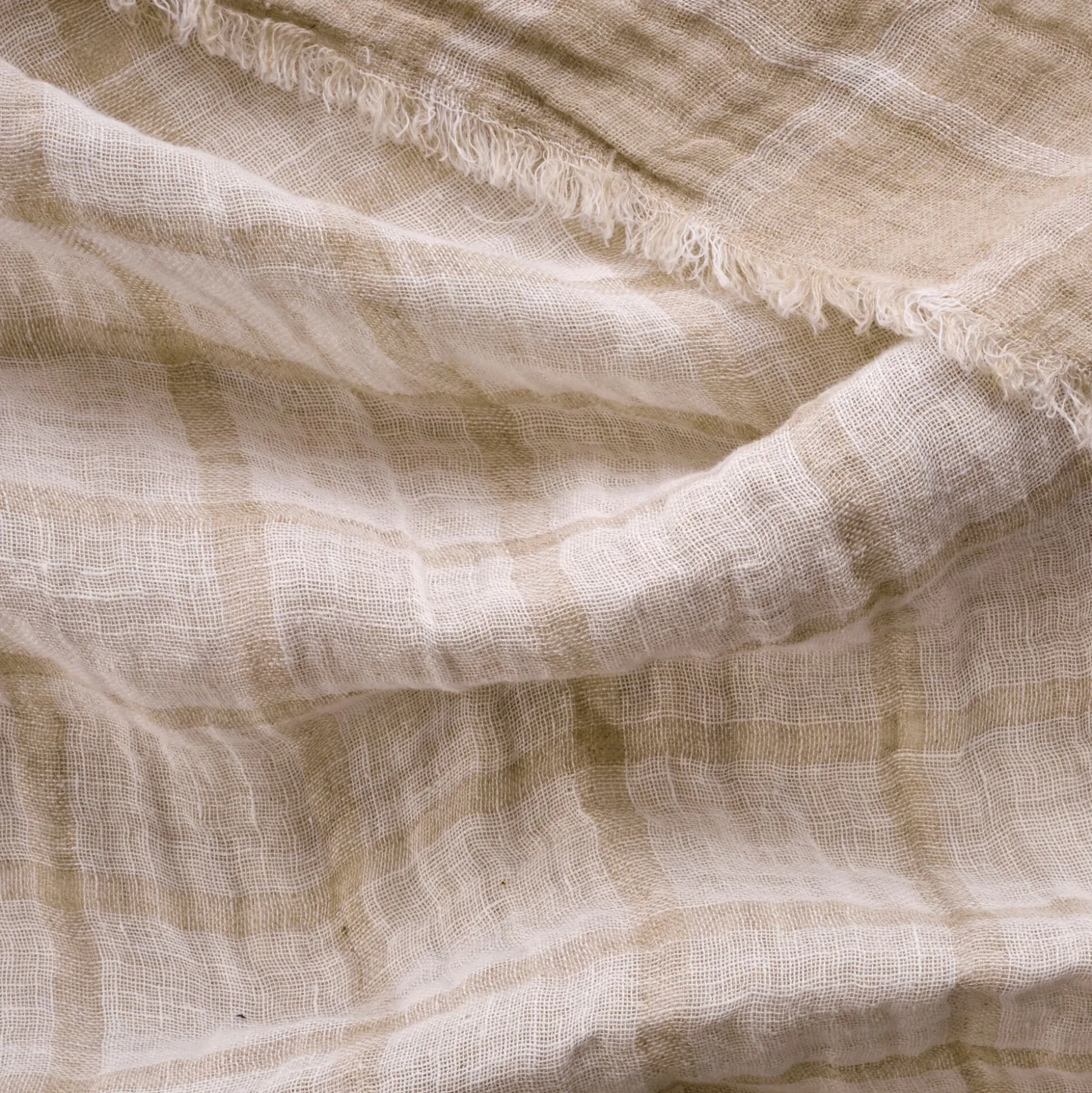 Plaid à carreaux en lin lavé 130x170cm - beige