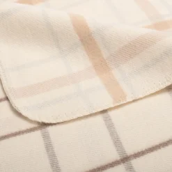Plaid en coton et laine motif tartan finition franges 180x230cm - blanc écru
