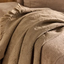 Plaid en coton motif végétal finition franges 130x170cm - vert