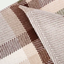 Plaid en laine et coton à carreaux finition franges 170x127cm - marron