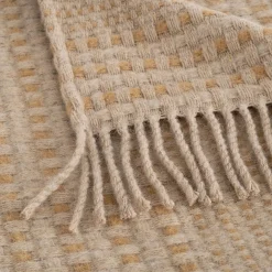 Plaid en laine recyclée à carreaux finition franges 130x170cm - marron