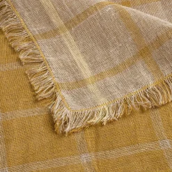 Plaid en lin lavé à carreaux finition franges 130x170cm - jaune