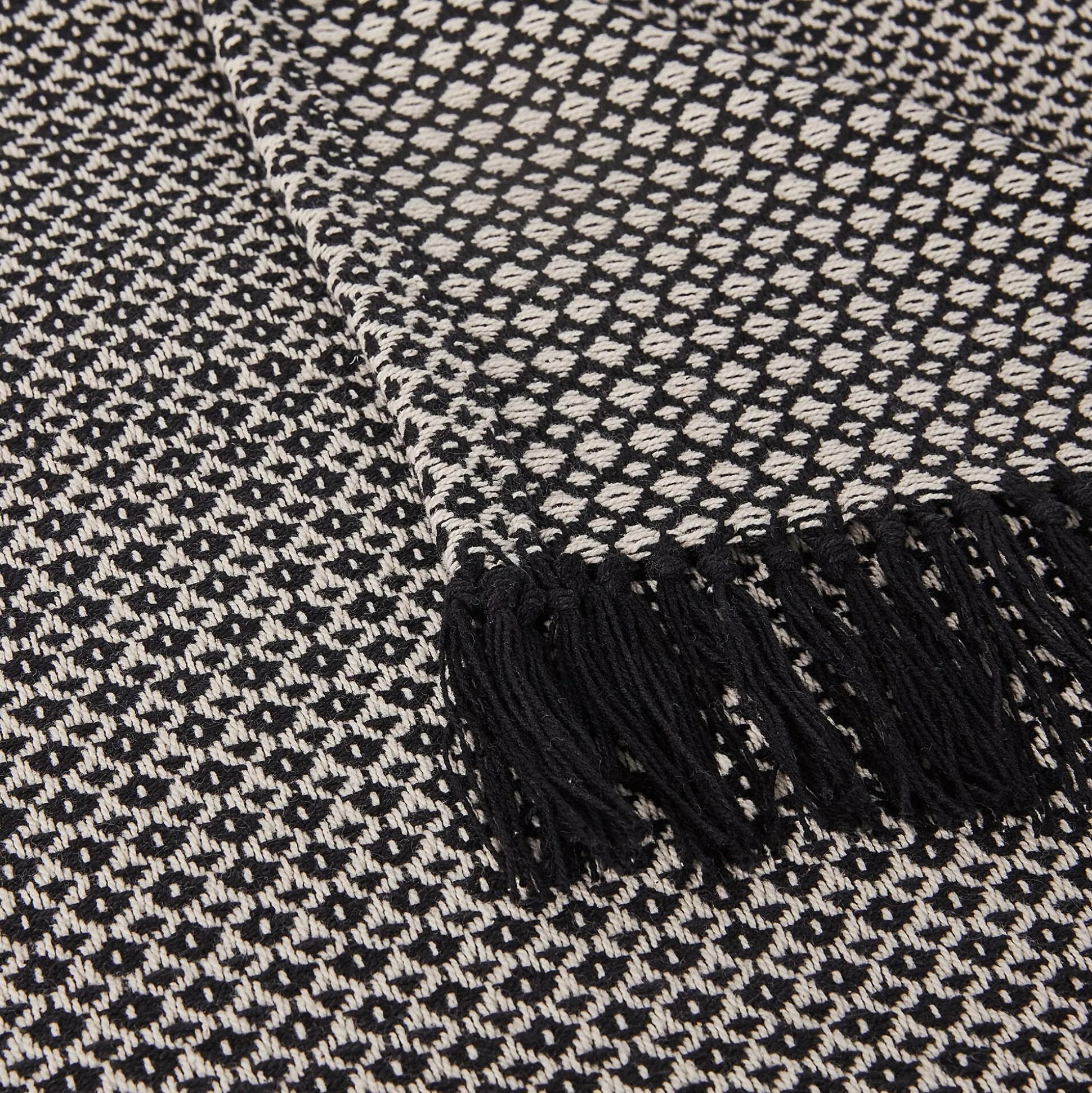 Plaid à franges et motifs en coton - noir 130x170cm
