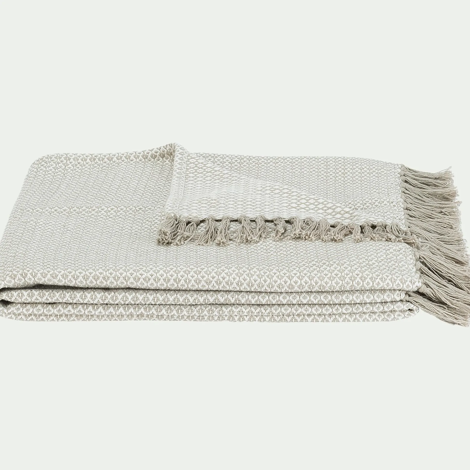Plaid à franges et motifs en coton - beige 130x170cm