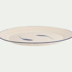 Plat de présentation ovale à motif poissons en faïence L40cm - blanc