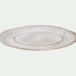 Plat de présentation ovale à motif végétal en grès L40cm - beige alpilles