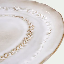 Plat de présentation ovale à motif végétal en grès L40cm - beige alpilles