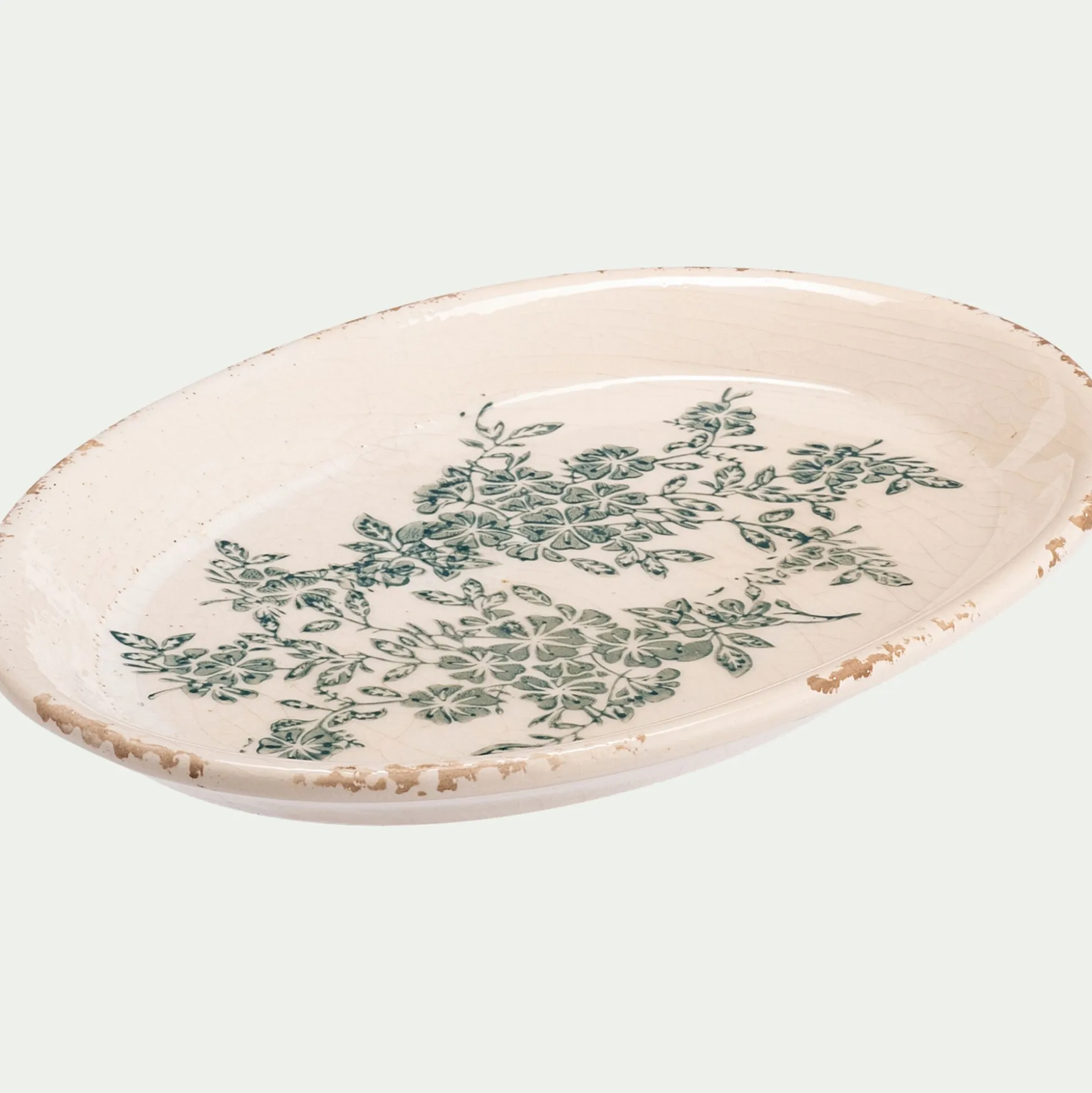 Plateau déco en céramique motif fleuri 24,8x18cm - blanc