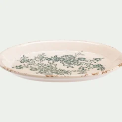 Plateau déco en céramique motif fleuri 24,8x18cm - blanc