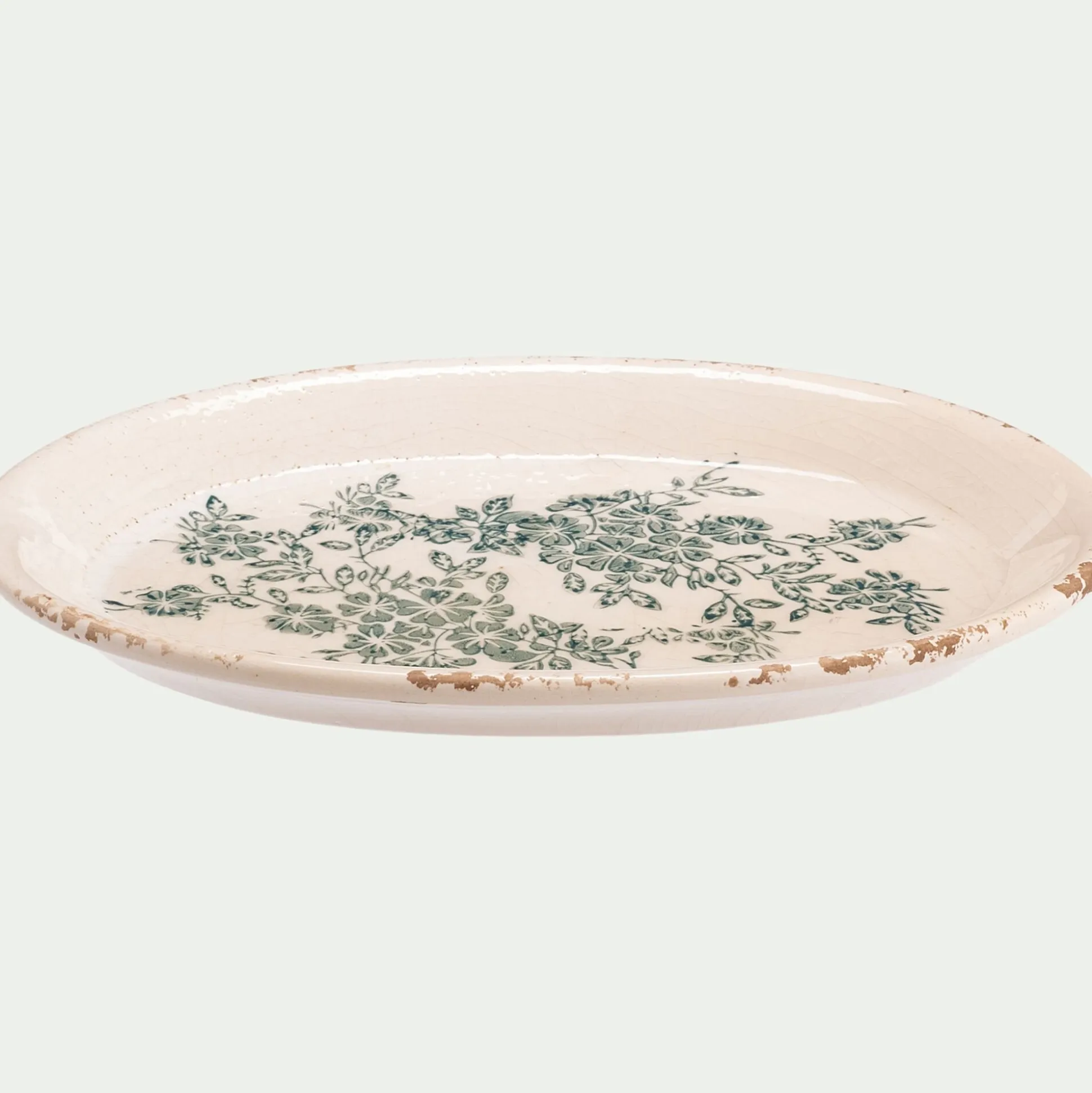 Plateau déco en céramique motif fleuri 24,8x18cm - blanc