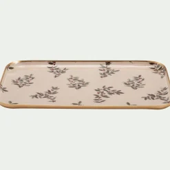 Plateau déco motif Fragon en fer 20x32cm - blanc