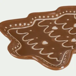Plateau décoratif forme sapin pain d'épice en dolomite 20x14,4cm - marron