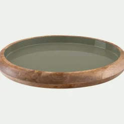 Plateau décoratif rond en bois de manguier D34cm - vert