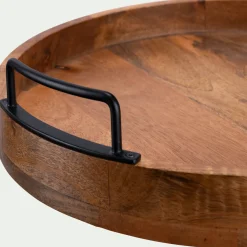 Plateau décoratif rond en bois de manguier D40cm - bois foncé
