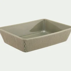Plat à four individuel en grès strié L31cm - vert
