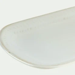 Plat ovale en grès avec liseré beige L31cm - blanc ventoux