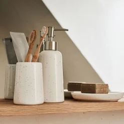 Porte brosse à dent en céramique mouchetée - blanc ventoux