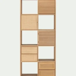 Porte en chêne et raphia avec fond - bois clair