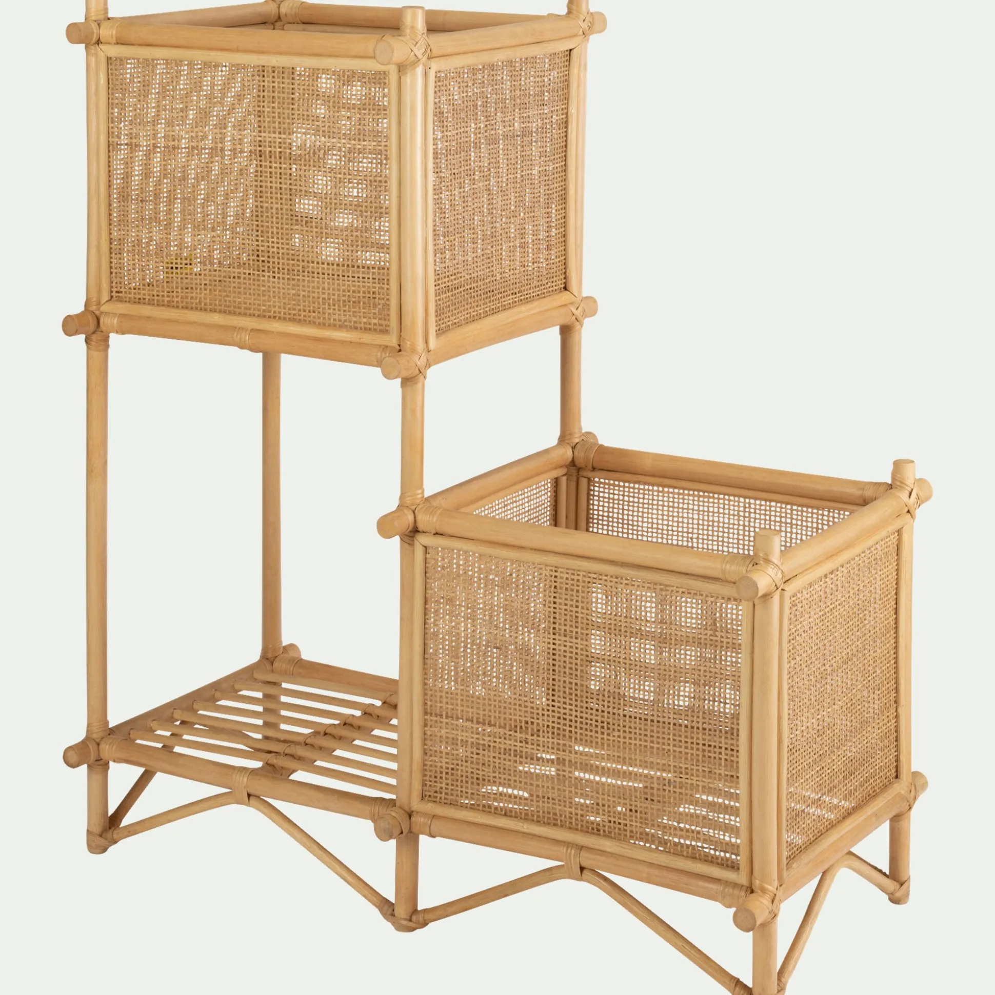Porte-plante double sellette en rotin - naturel